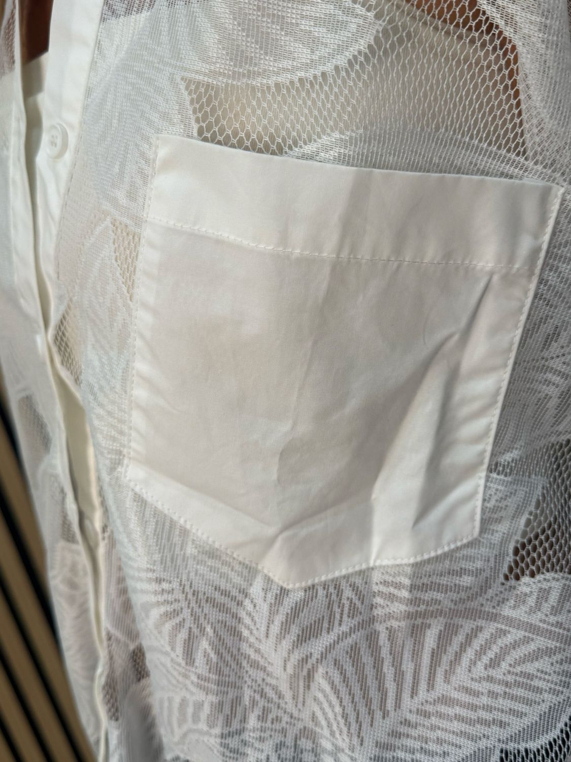 Leaf Mesh Sheer Shirt - White