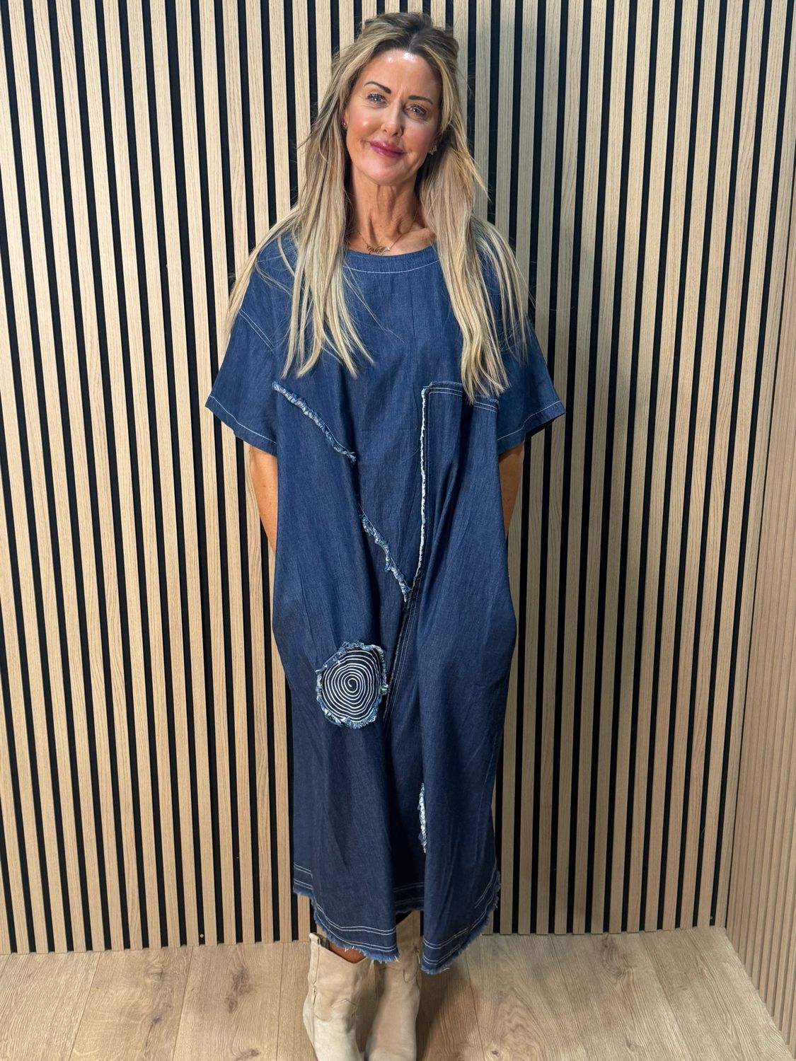 Patchwork Denim Dress - Navy