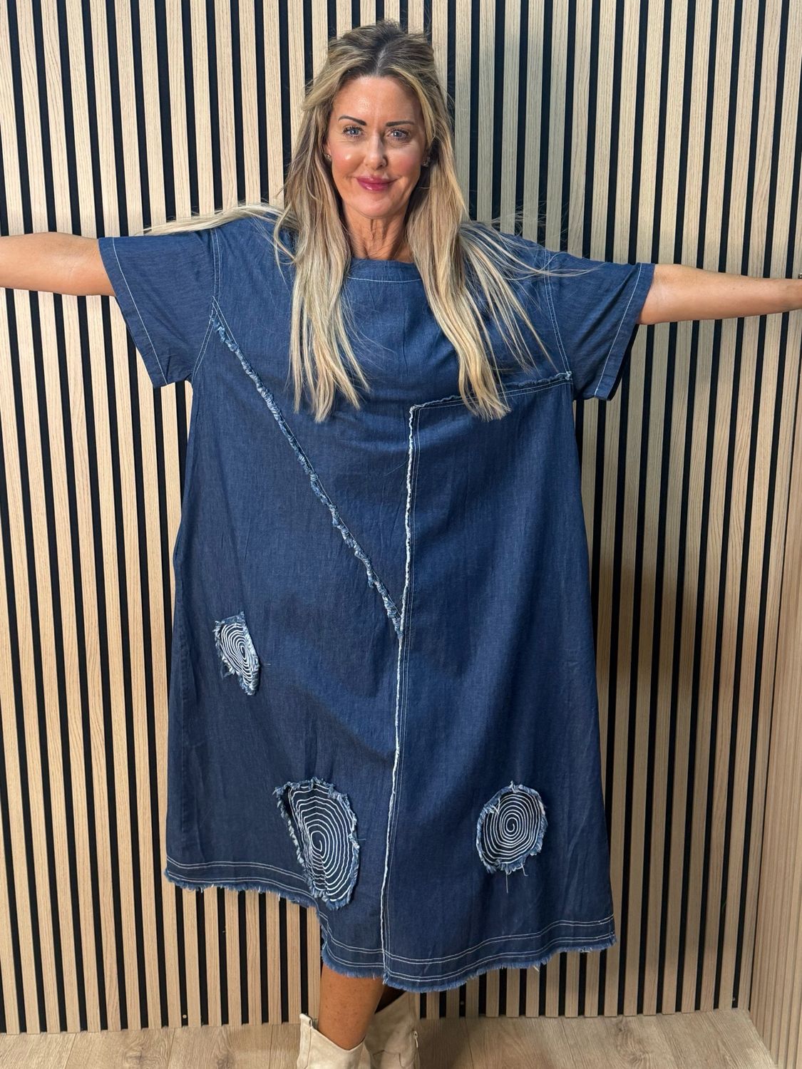 Patchwork Denim Dress - Navy