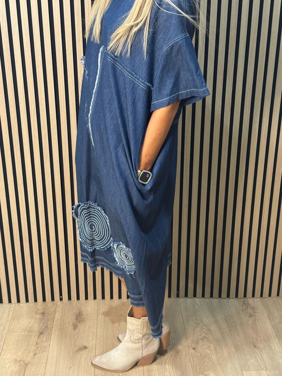 Patchwork Denim Dress - Navy