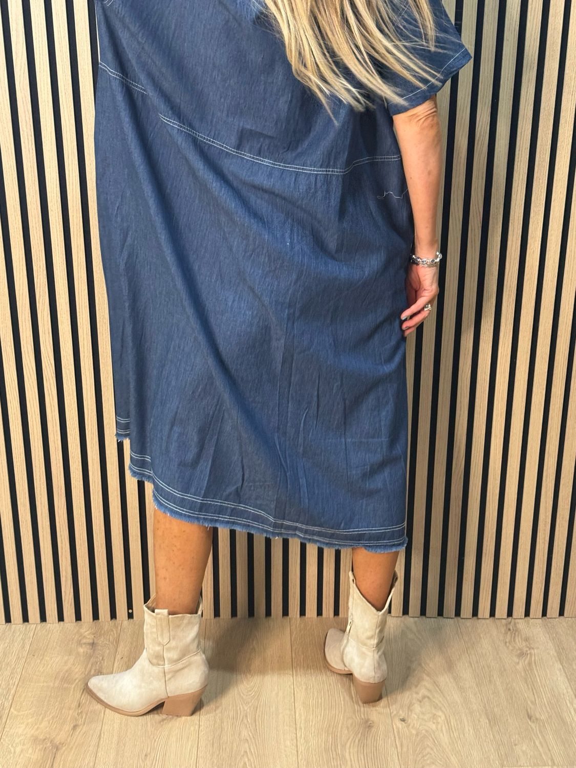 Patchwork Denim Dress - Navy