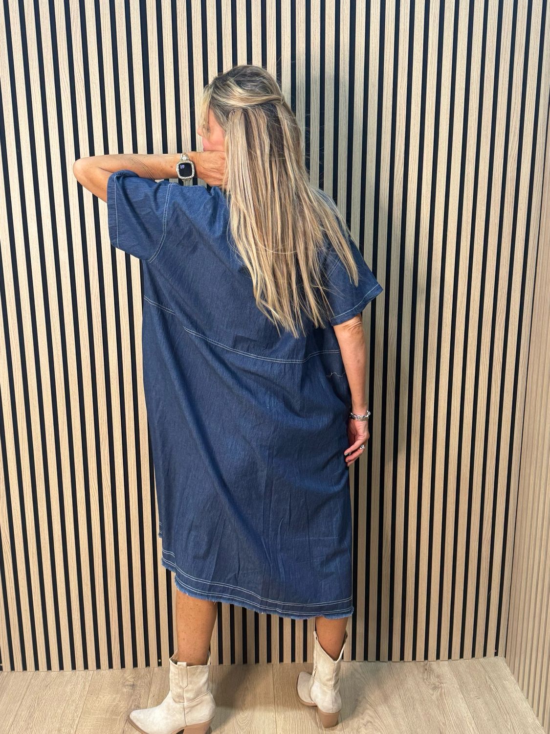 Patchwork Denim Dress - Navy