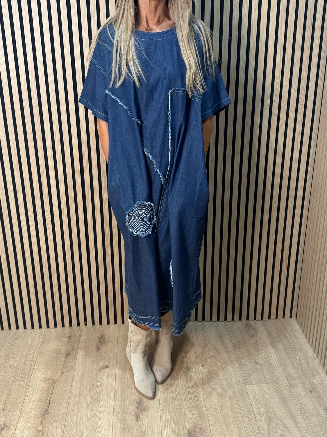 Patchwork Denim Dress - Navy