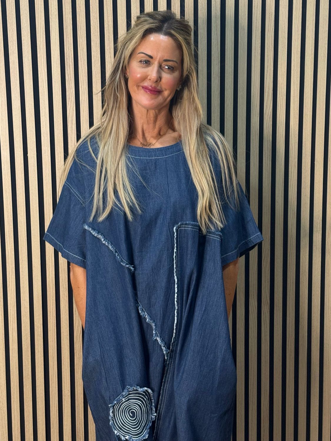 Patchwork Denim Dress - Navy