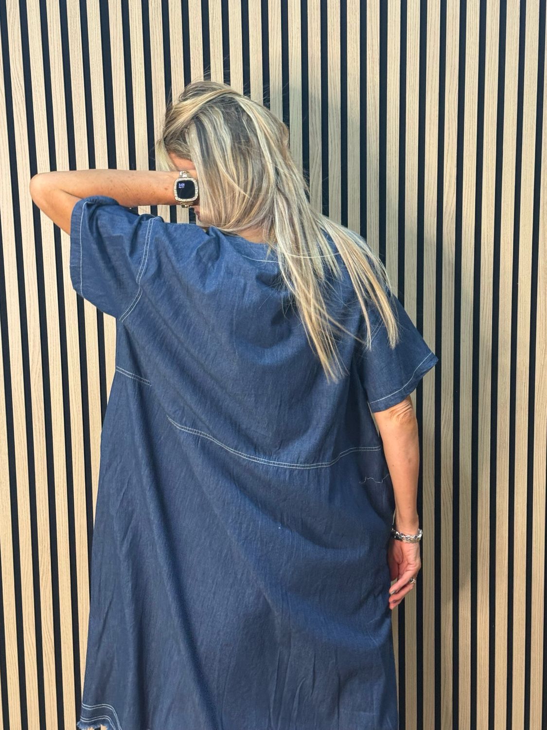 Patchwork Denim Dress - Navy