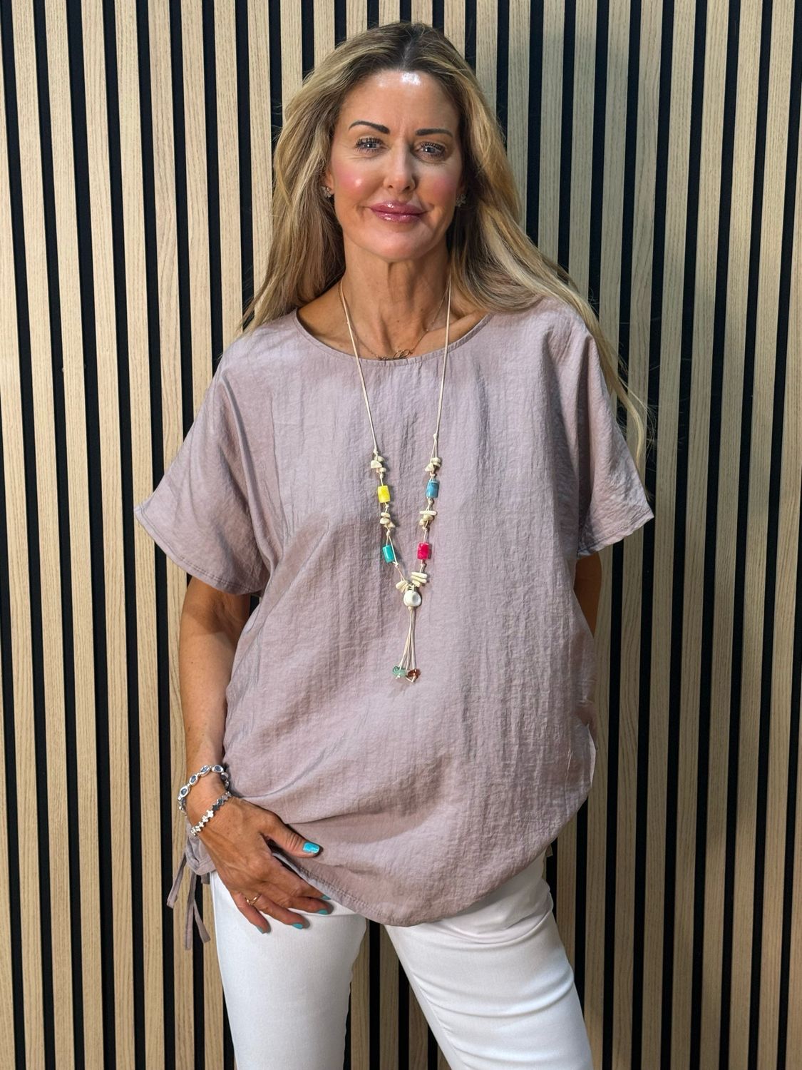 Sienna - Ruched Side Tie Top - Taupe