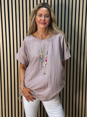 Sienna - Ruched Side Tie Top - Taupe