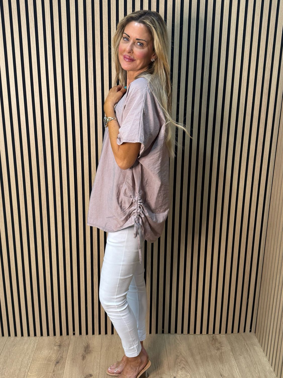 Sienna - Ruched Side Tie Top - Taupe