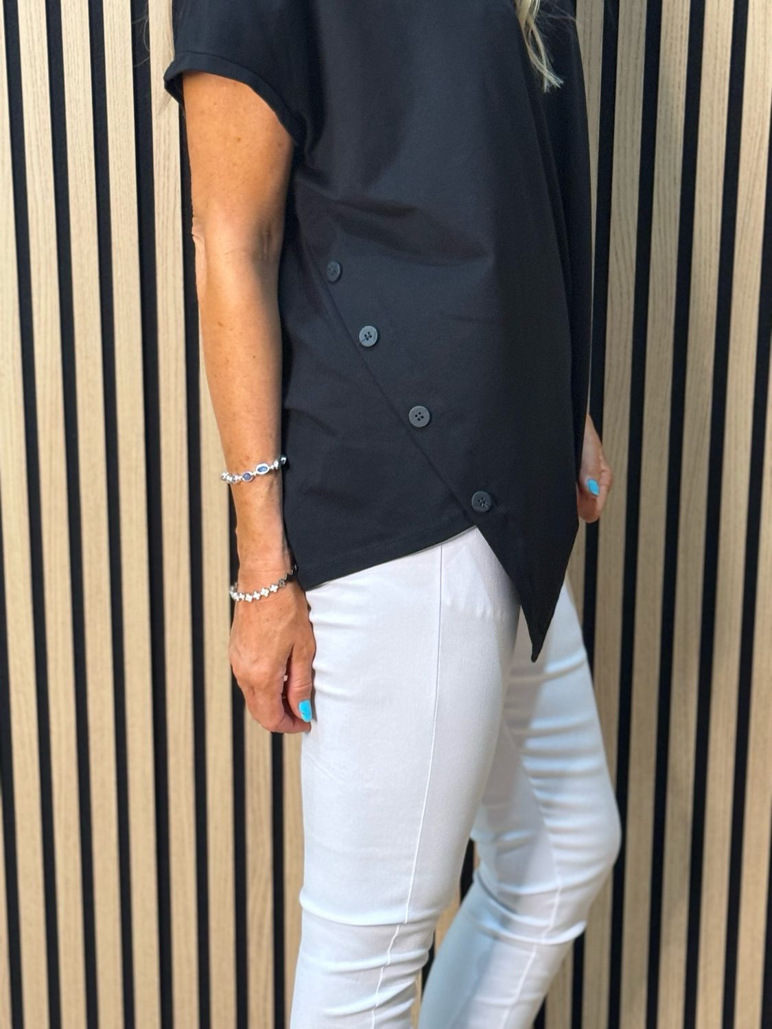 Button Side Asymmetric Top - Black