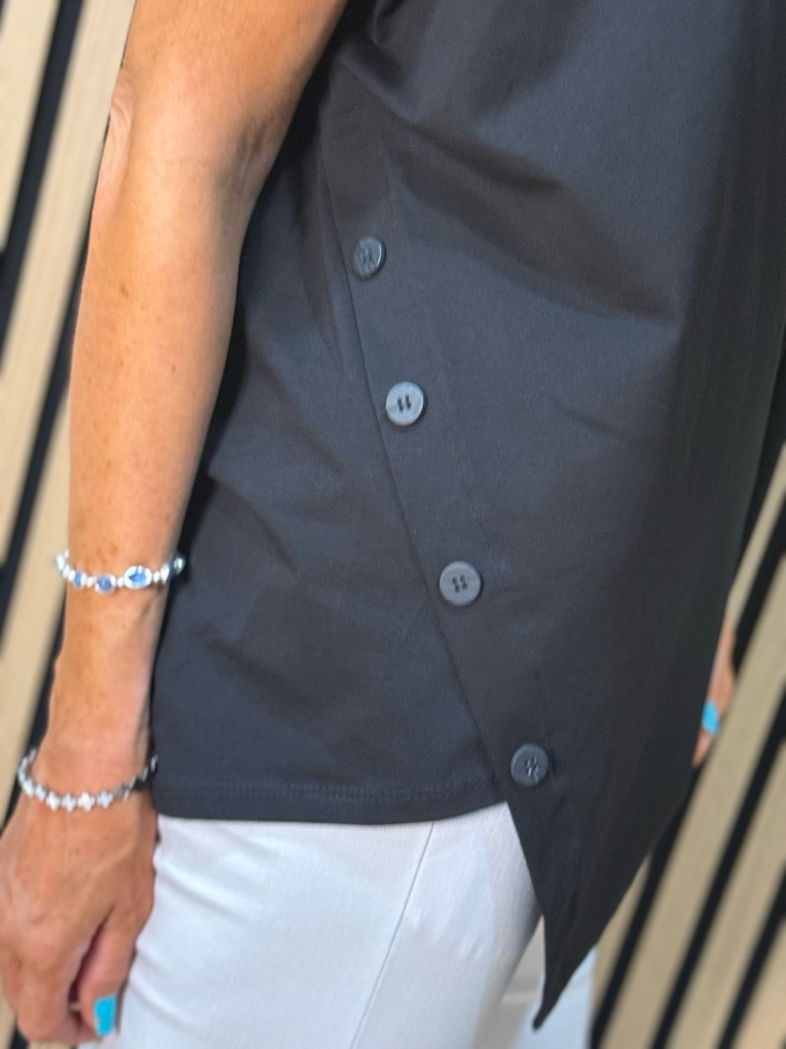 Button Side Asymmetric Top - Black