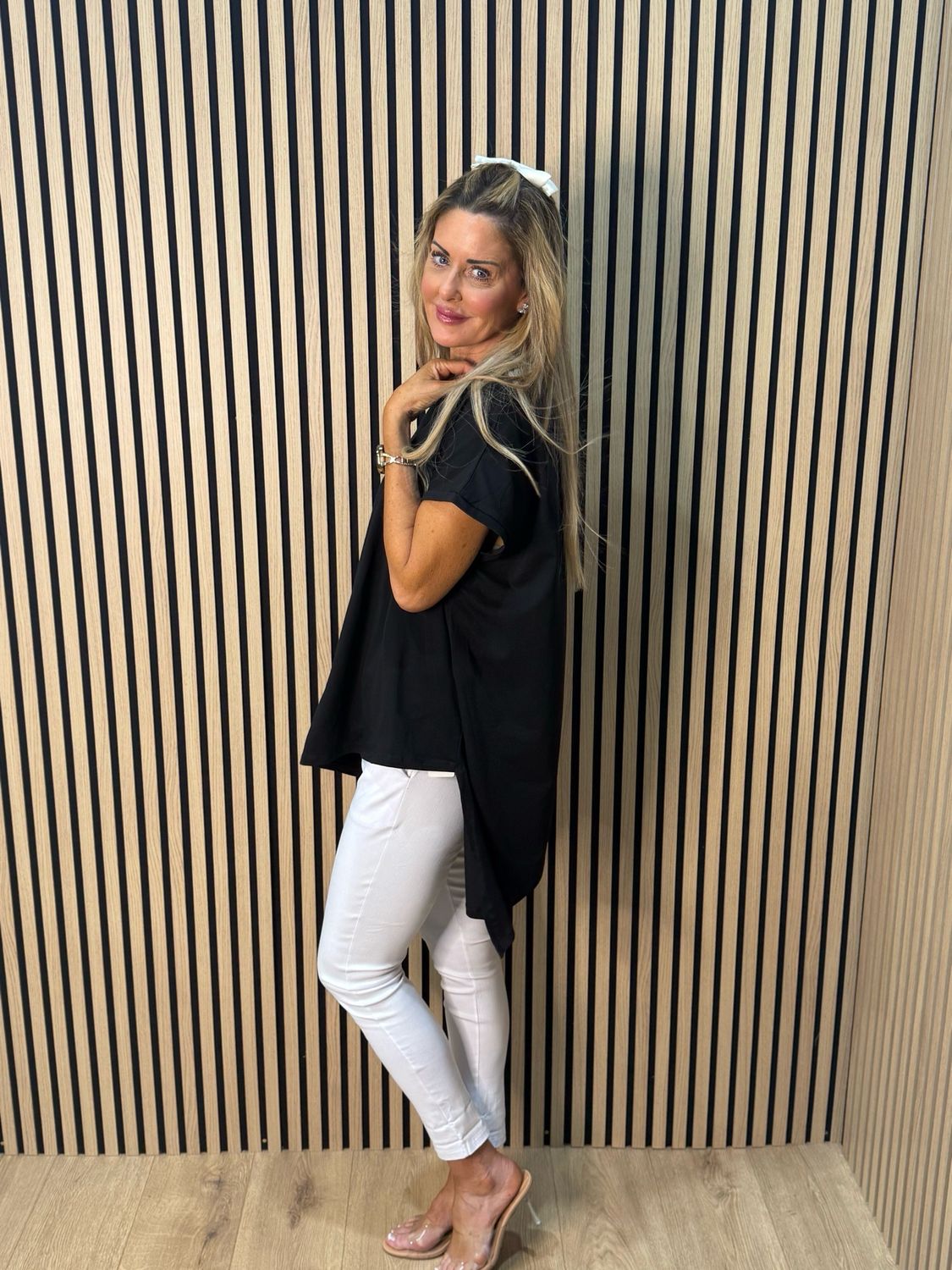 Button Side Asymmetric Top - Black