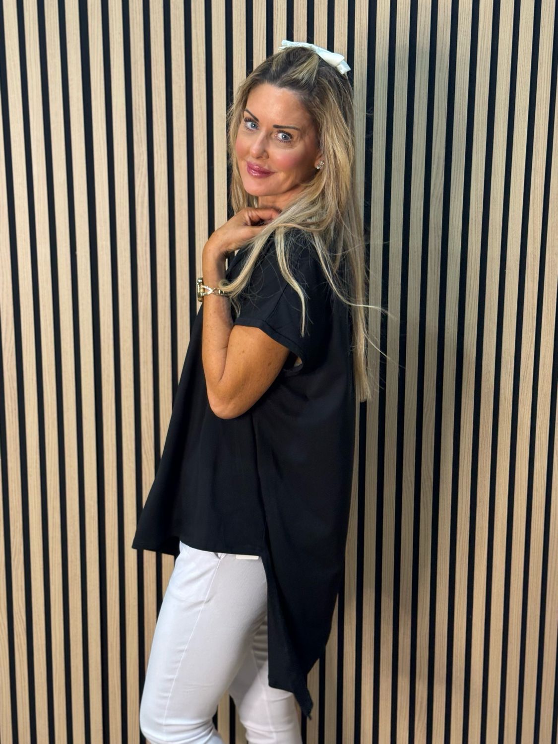 Button Side Asymmetric Top - Black