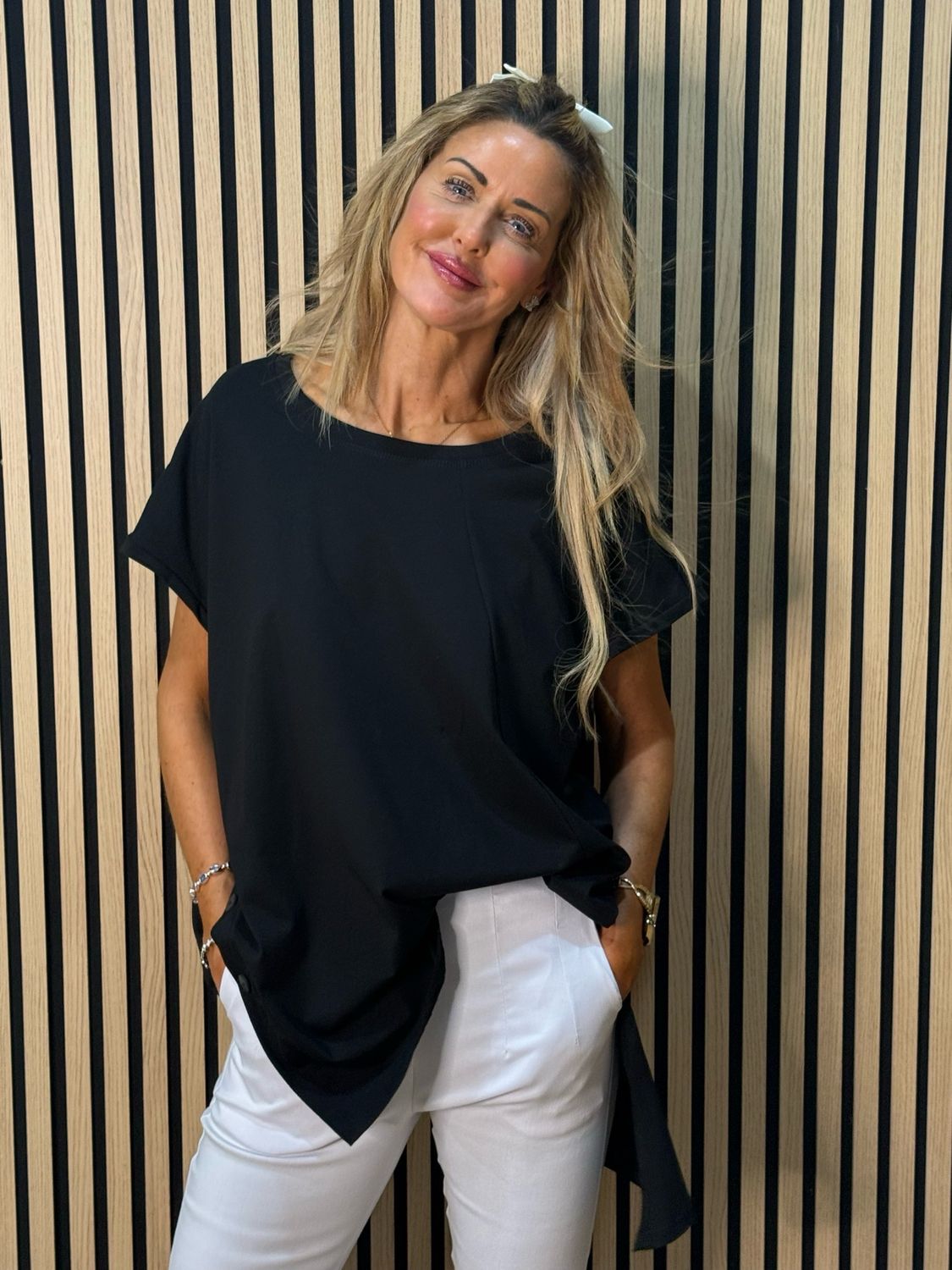 Button Side Asymmetric Top - Black