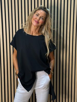 Button Side Asymmetric Top - Black