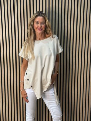 Button Side Asymmetric Top - Cream