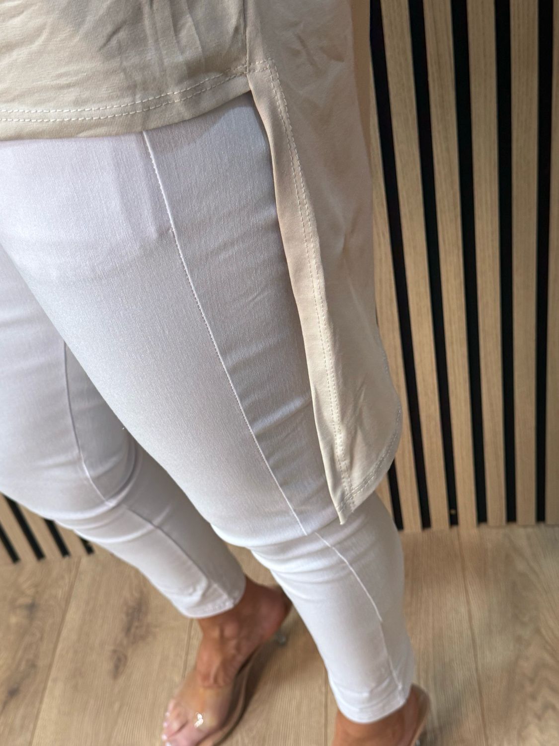 Button Side Asymmetric Top - Cream