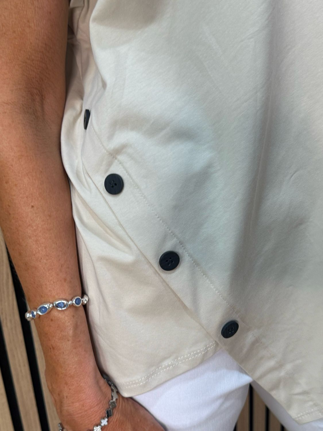 Button Side Asymmetric Top - Cream