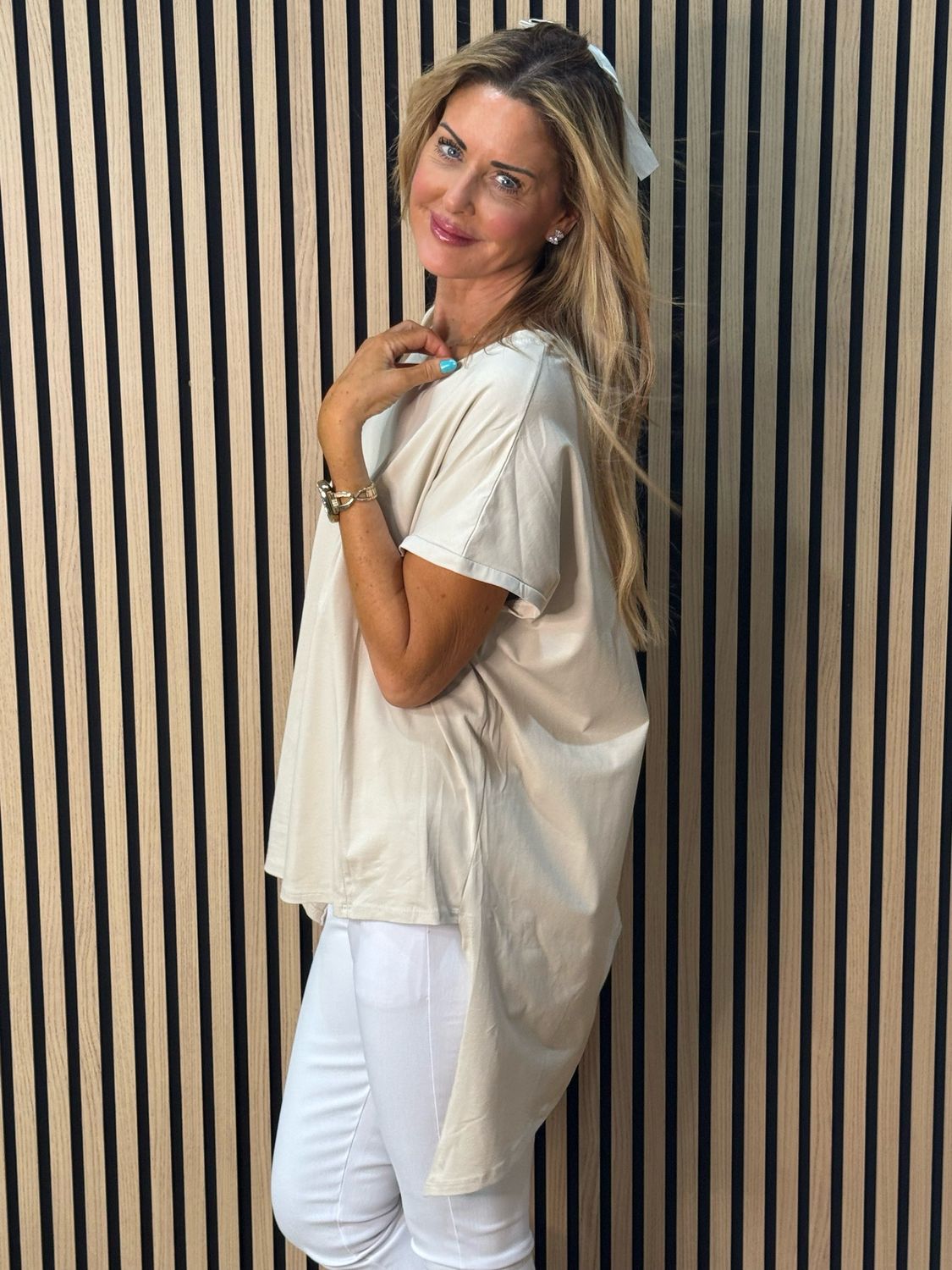 Button Side Asymmetric Top - Cream