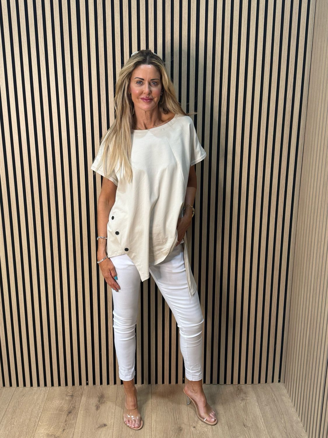 Button Side Asymmetric Top - Cream