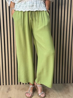 Relaxed Wide Leg Trousers - Lime