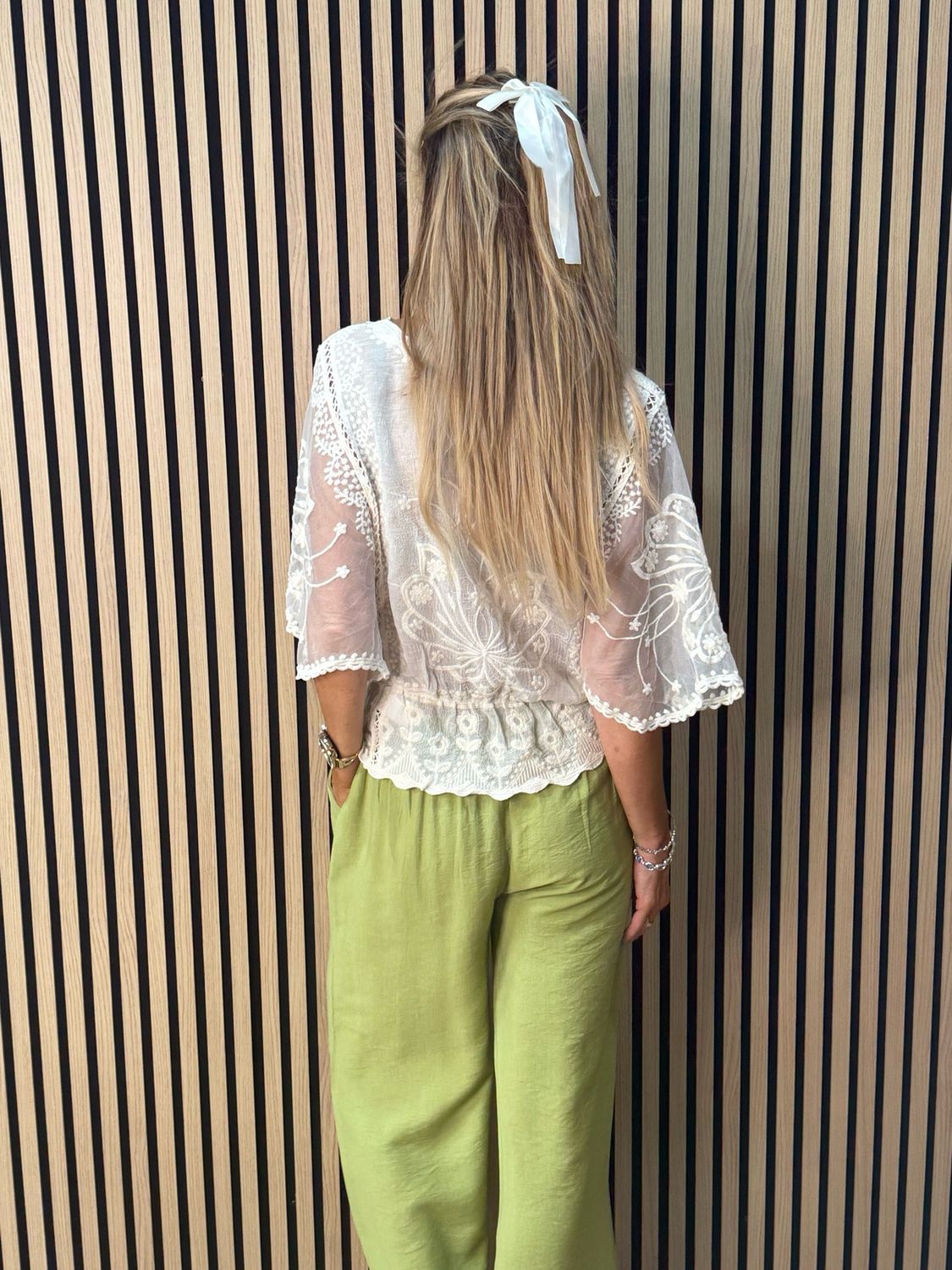 Relaxed Wide Leg Trousers - Lime