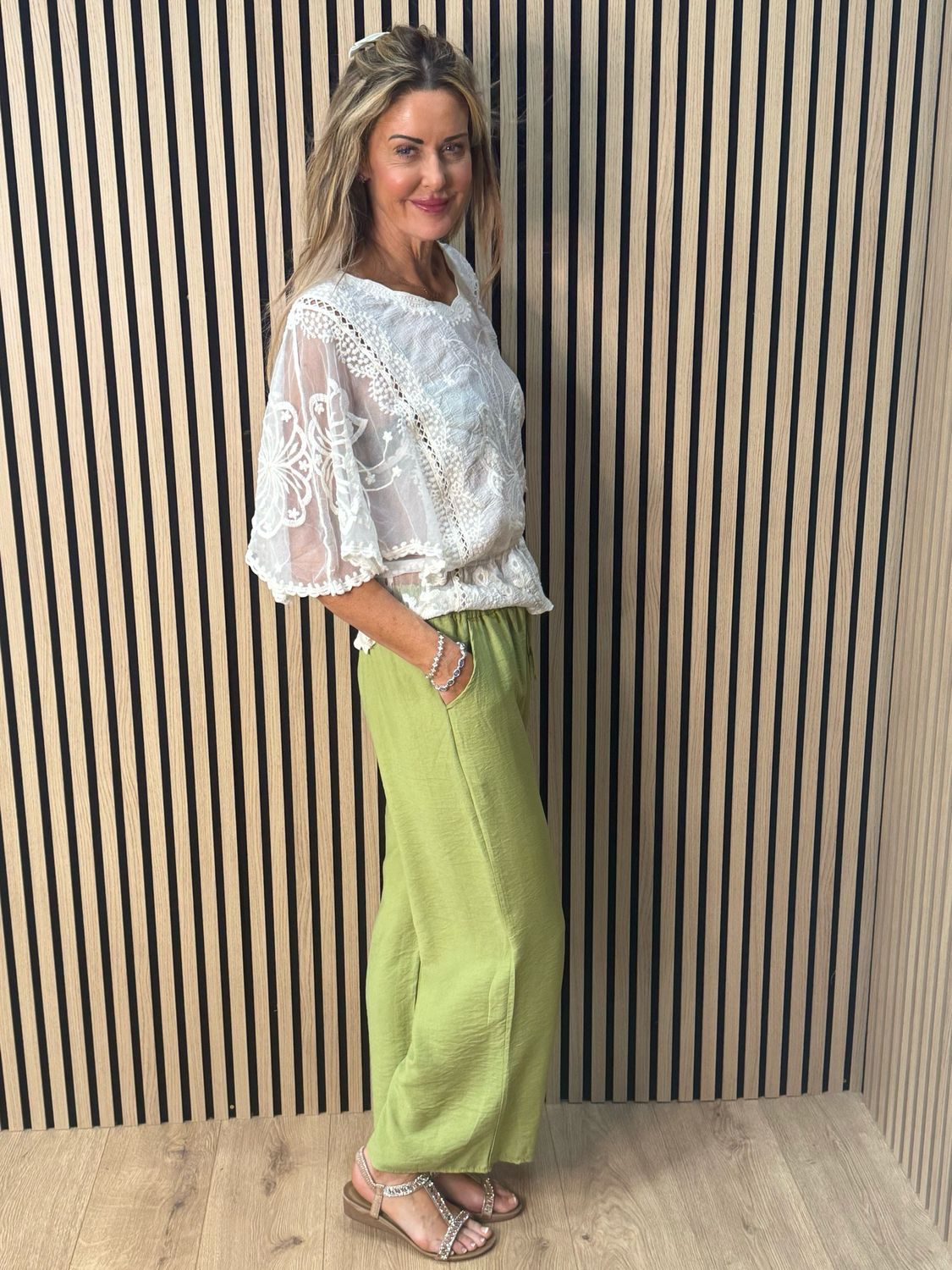 Relaxed Wide Leg Trousers - Lime