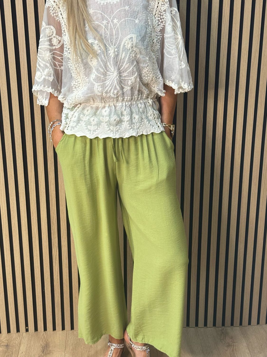 Relaxed Wide Leg Trousers - Lime