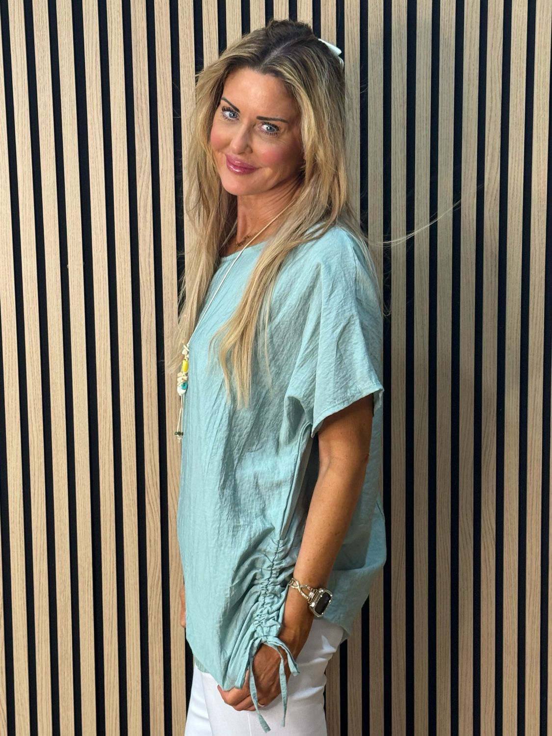 Sienna - Ruched Side Tie Top - Green