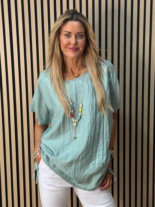 Sienna - Ruched Side Tie Top - Green