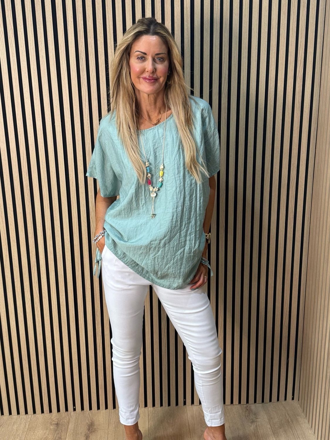 Sienna - Ruched Side Tie Top - Green