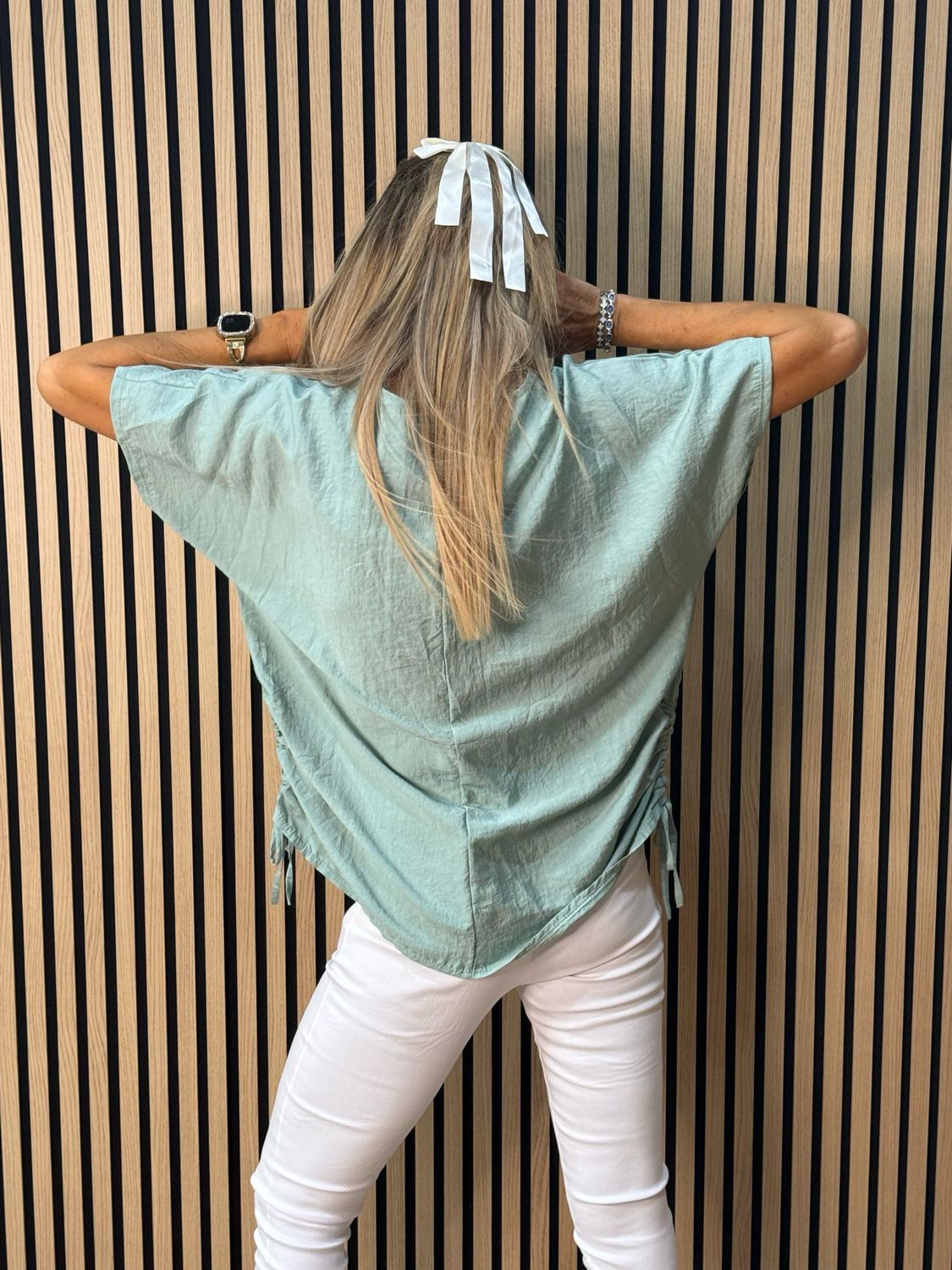 Sienna - Ruched Side Tie Top - Green