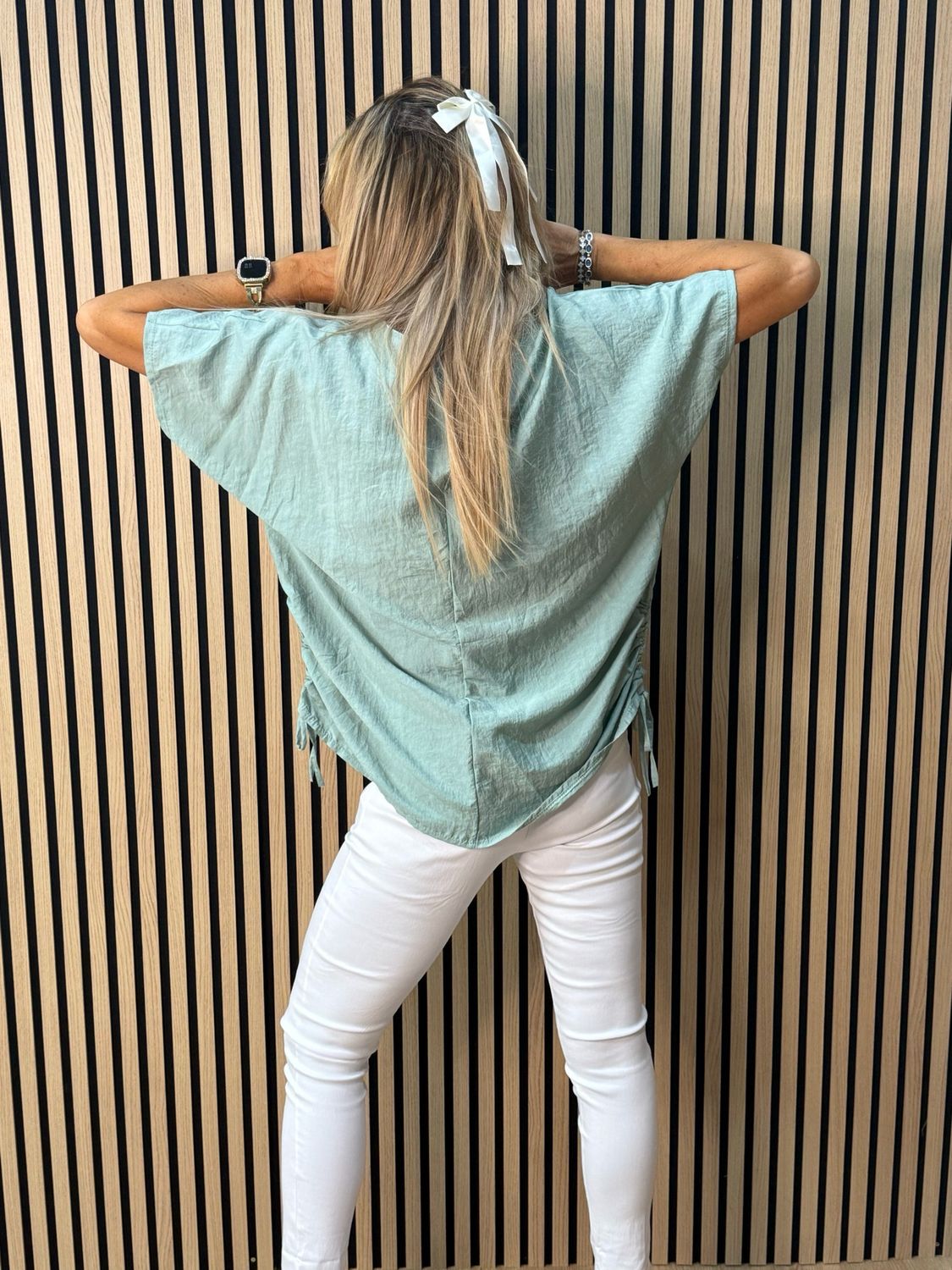 Sienna - Ruched Side Tie Top - Green