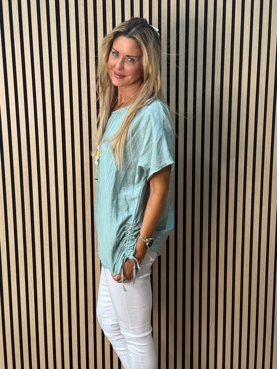 Sienna - Ruched Side Tie Top - Green