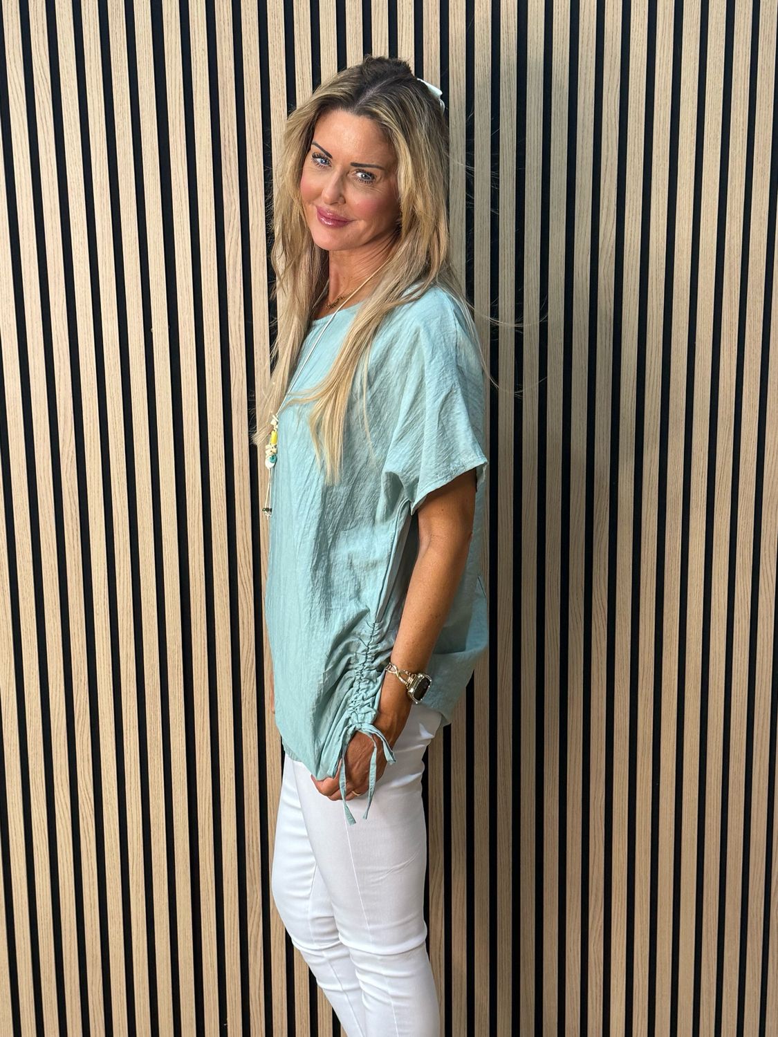 Sienna - Ruched Side Tie Top - Green