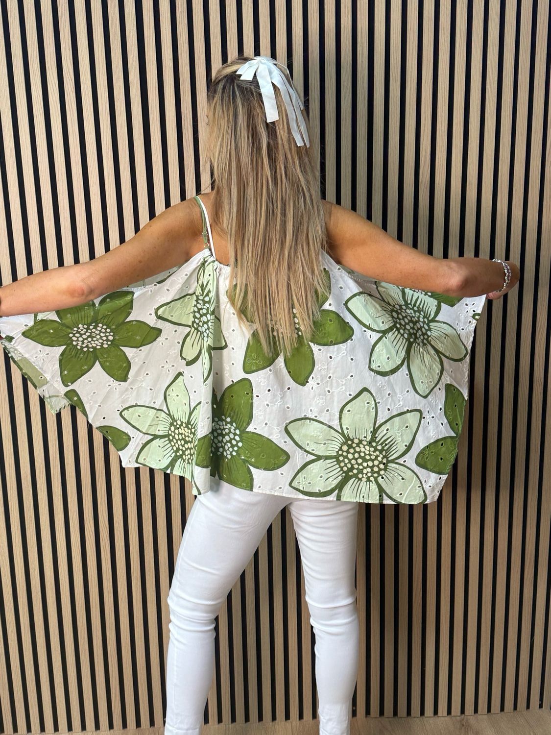 Floral Swing Cami Top - Green/White