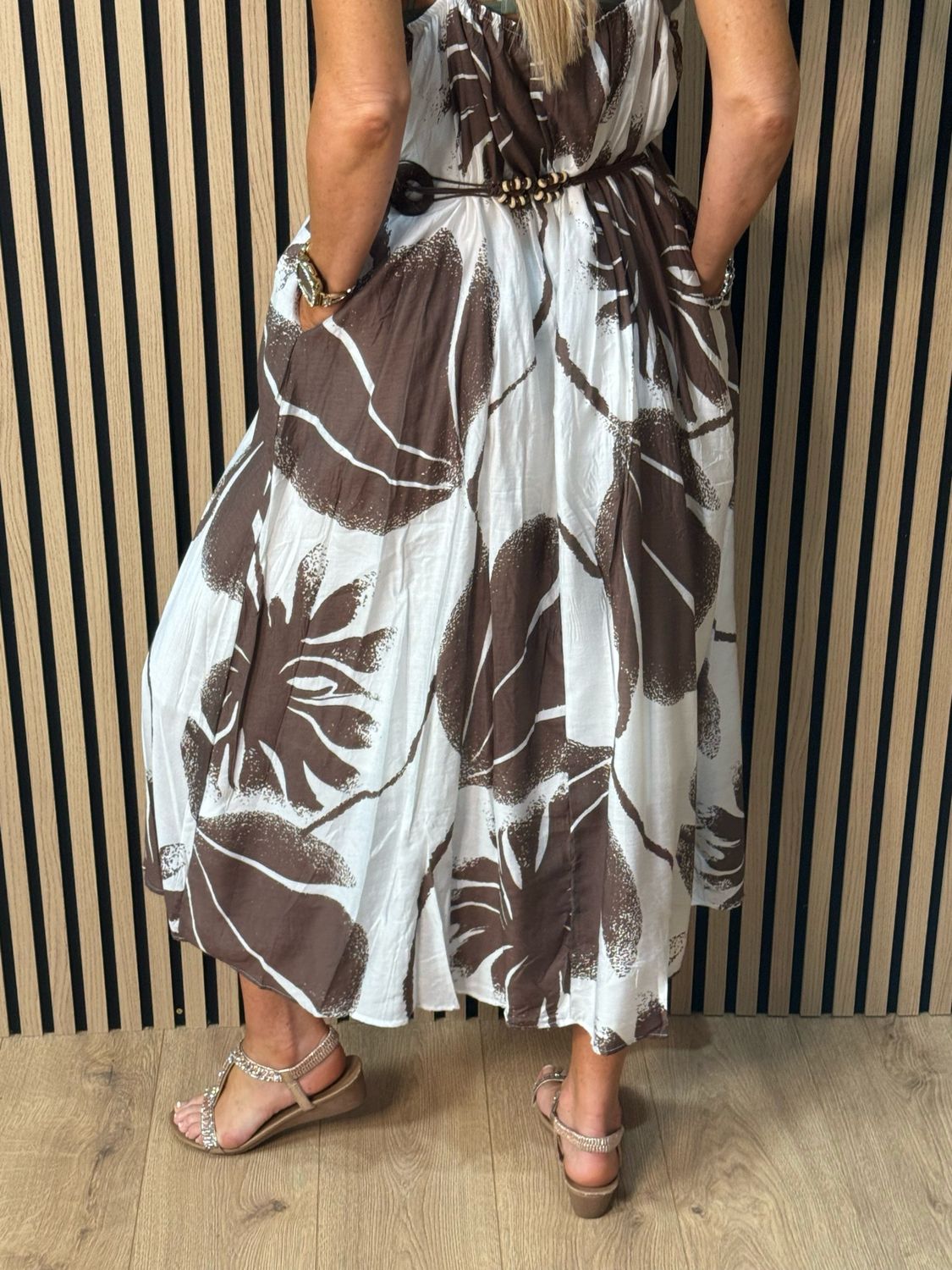 Delilah Floral Midi Dress - Brown/White