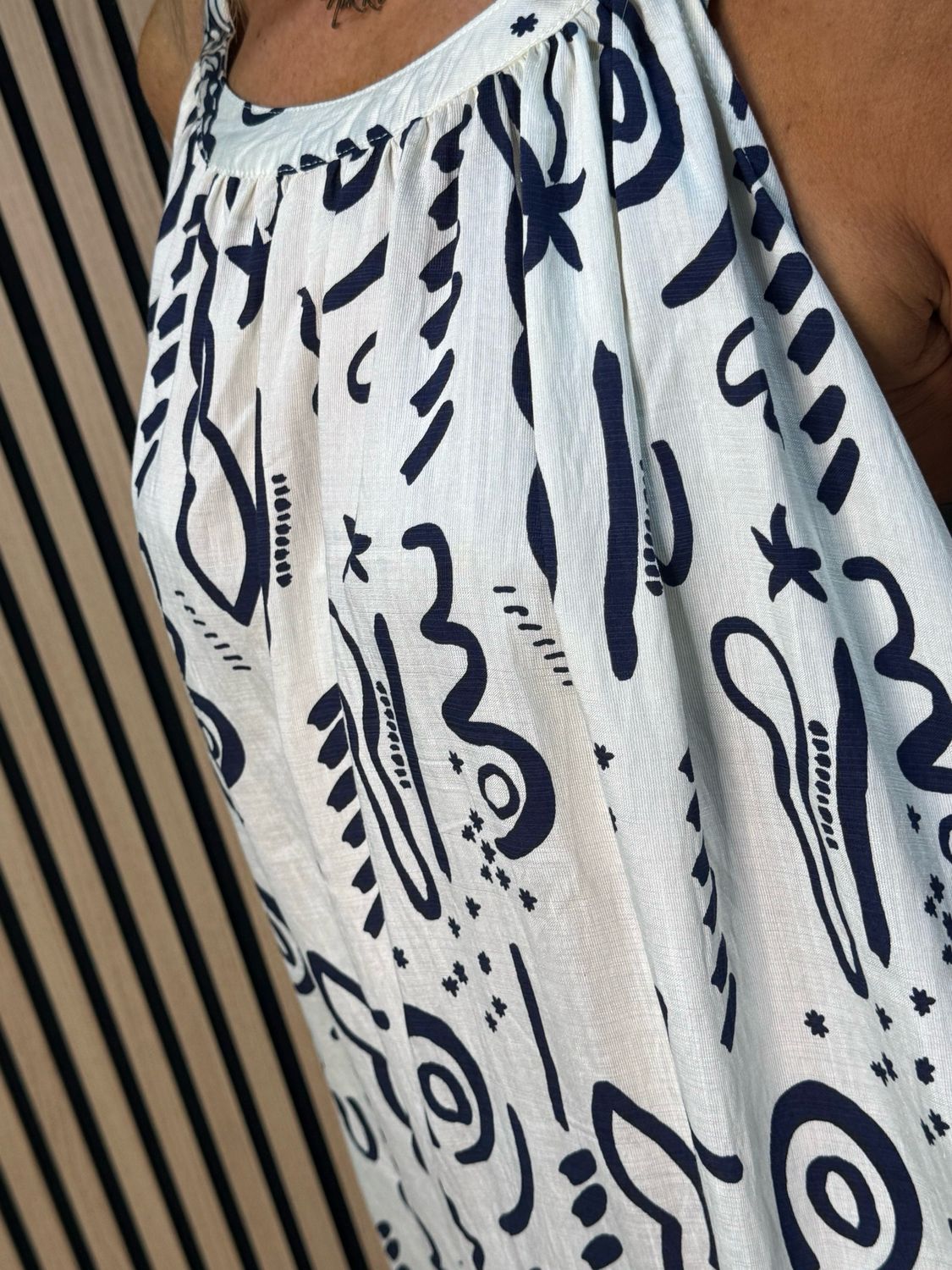 Abstract Print Swing Dress - Navy/White