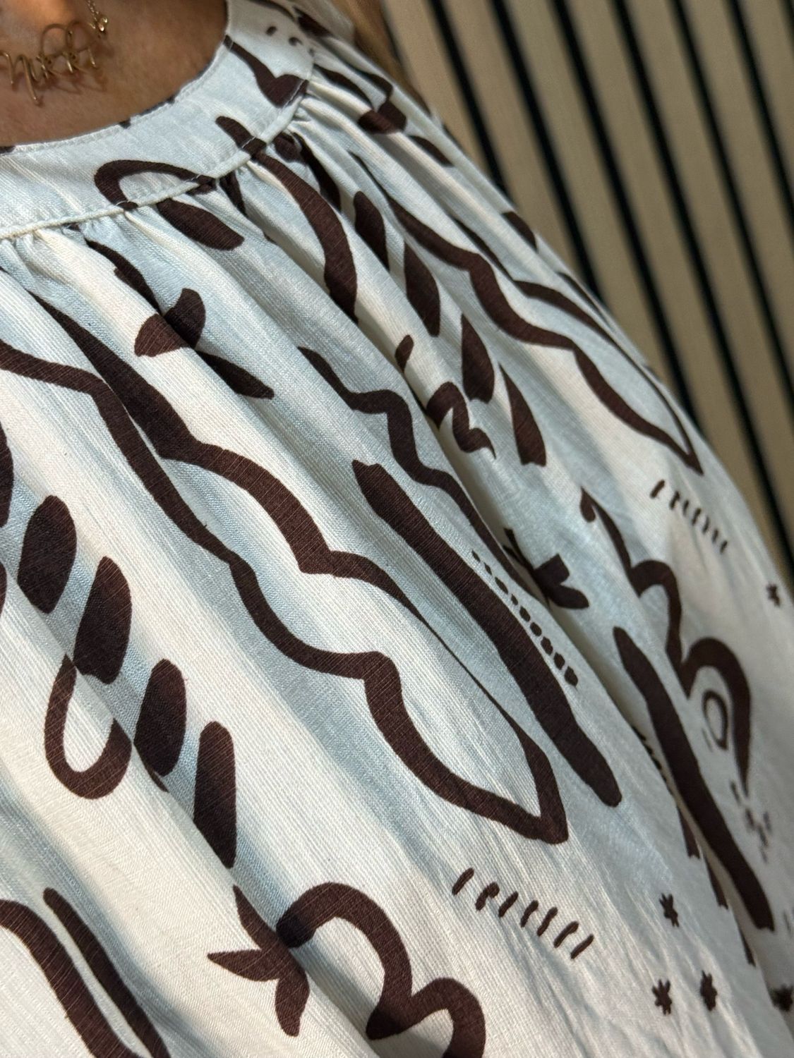 Abstract Print Swing Dress - Brown/Cream