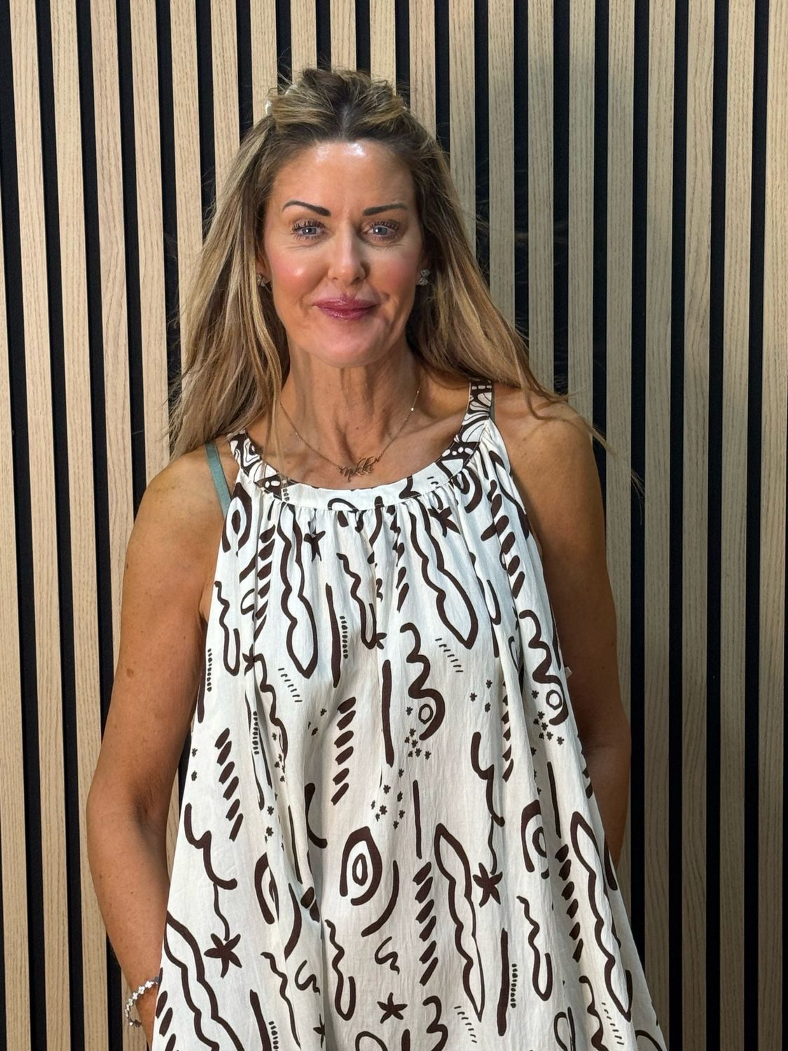 Abstract Print Swing Dress - Brown/Cream