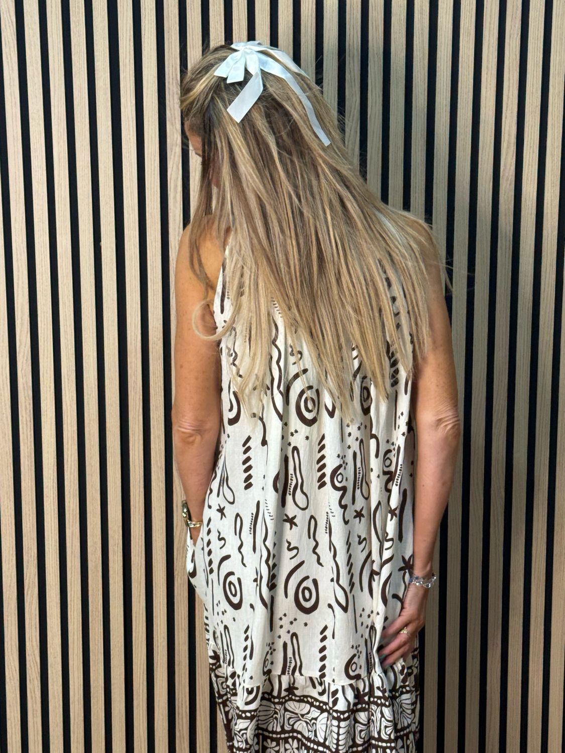 Abstract Print Swing Dress - Brown/Cream