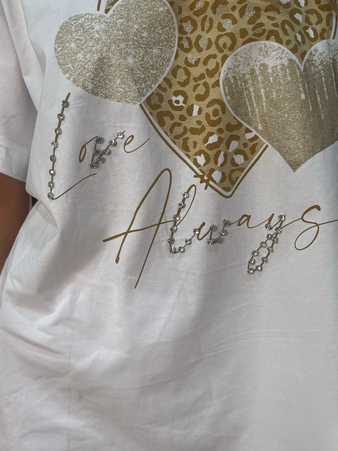 LOVE ALWAYS Embellished T Shirt - White/Gold