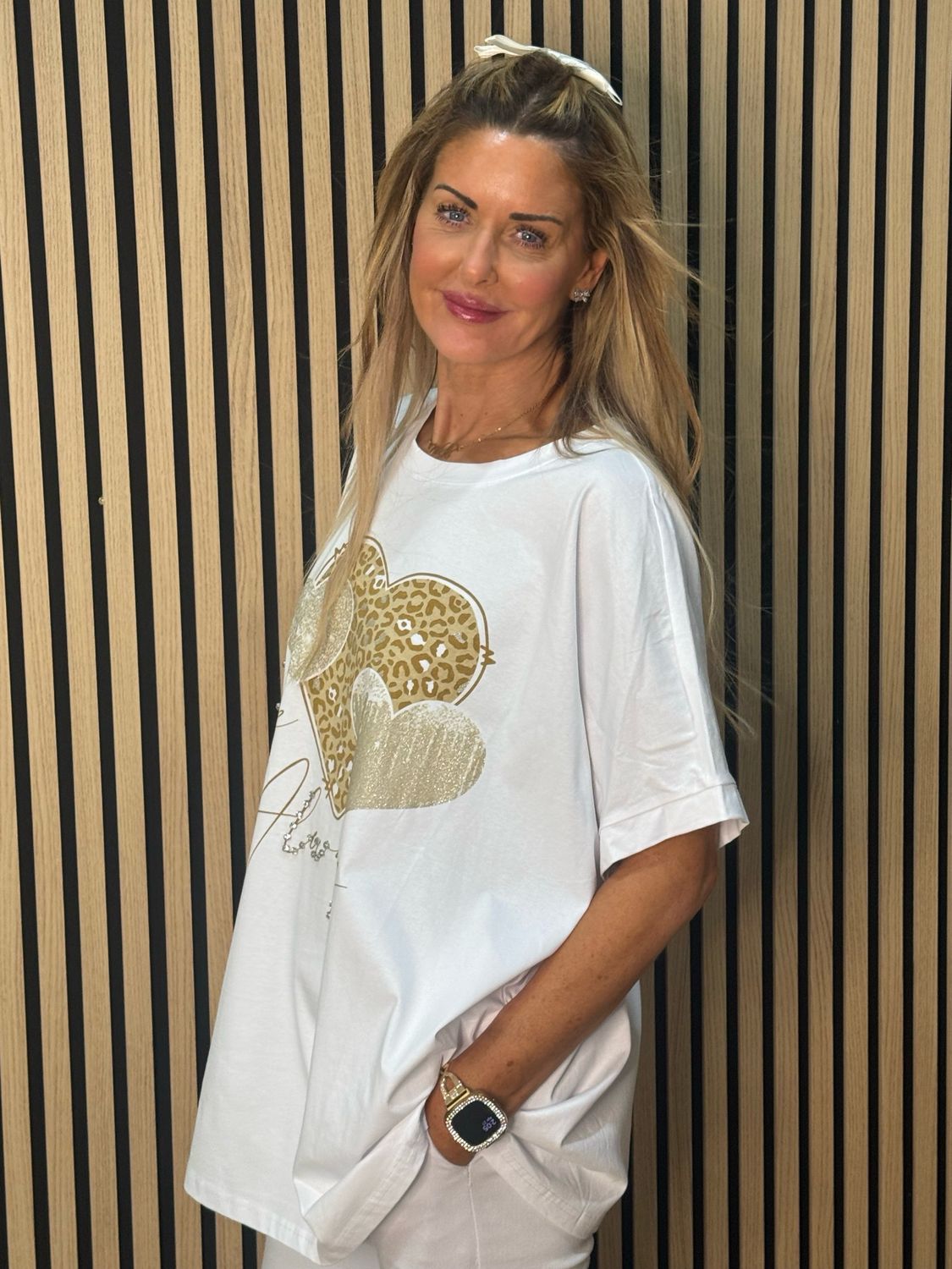 LOVE ALWAYS Embellished T Shirt - White/Gold