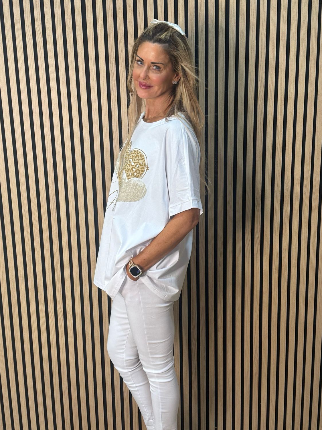 LOVE ALWAYS Embellished T Shirt - White/Gold