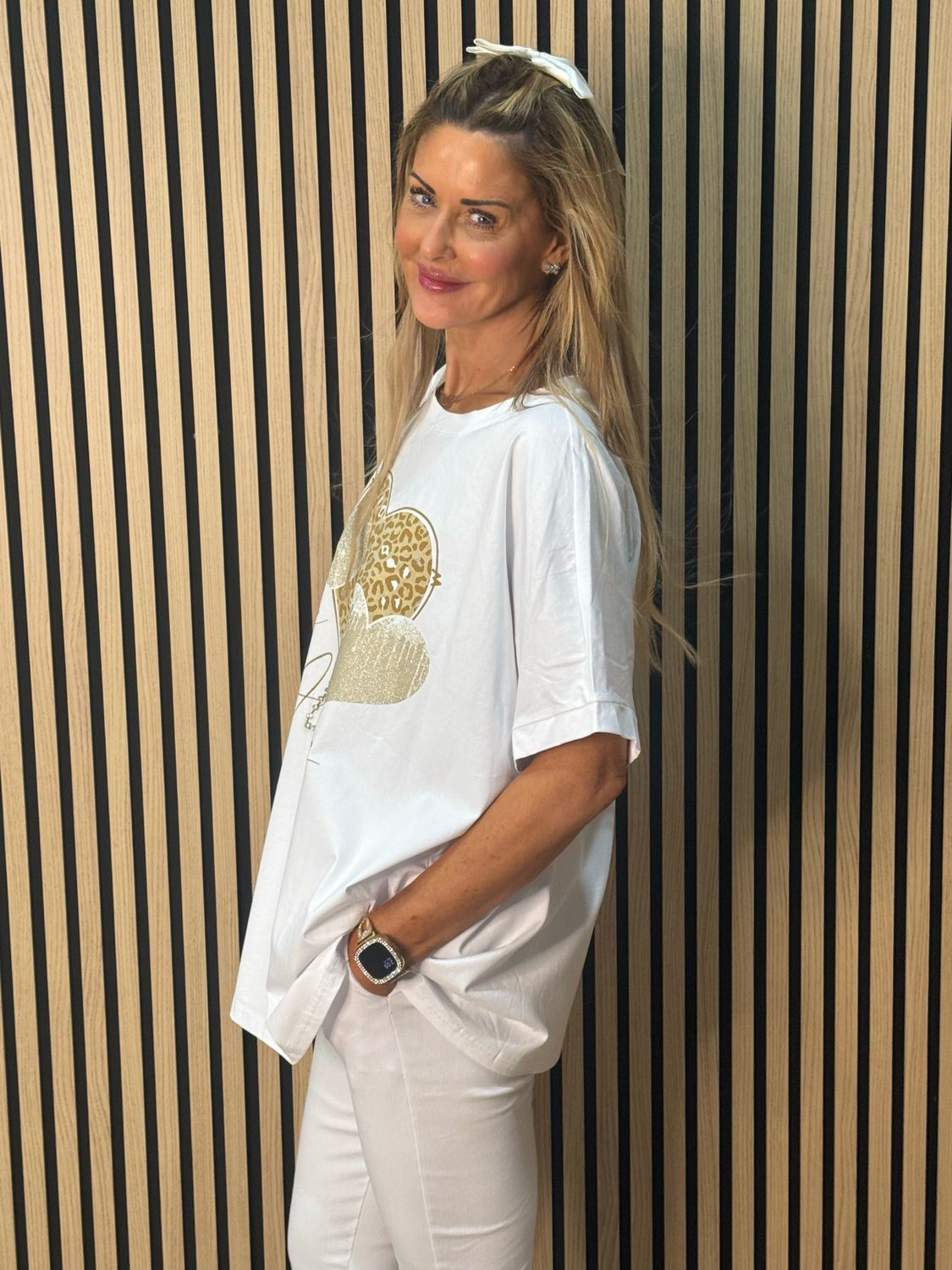 LOVE ALWAYS Embellished T Shirt - White/Gold