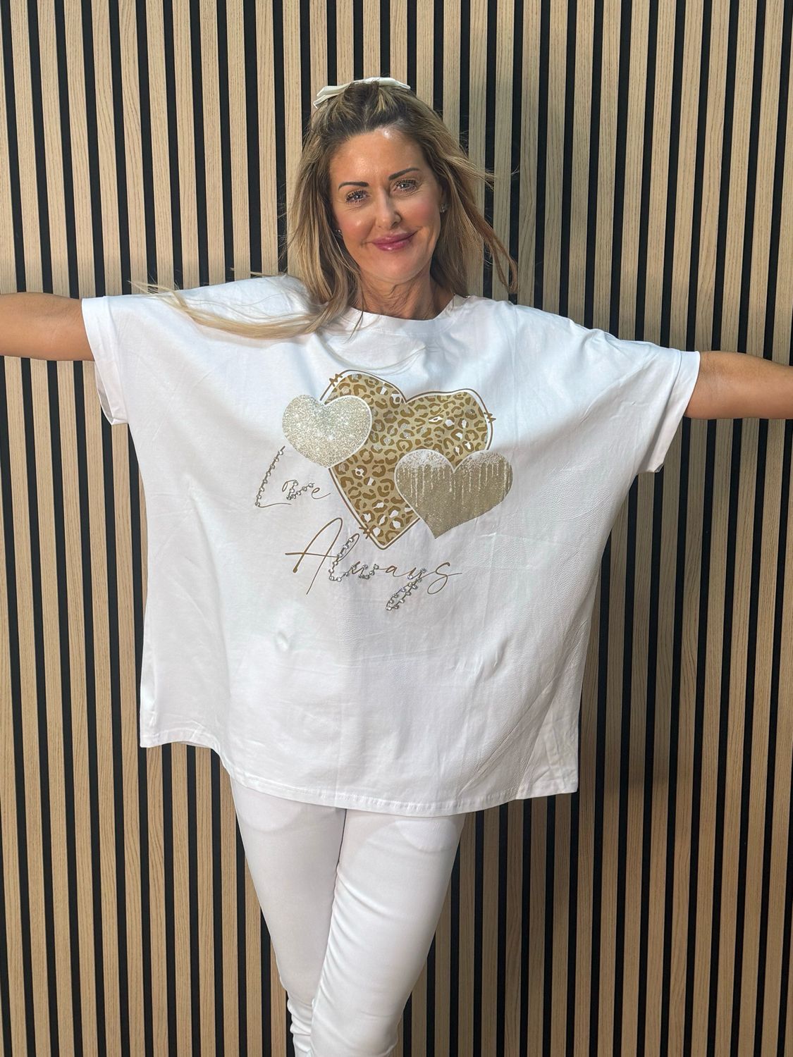 LOVE ALWAYS Embellished T Shirt - White/Gold