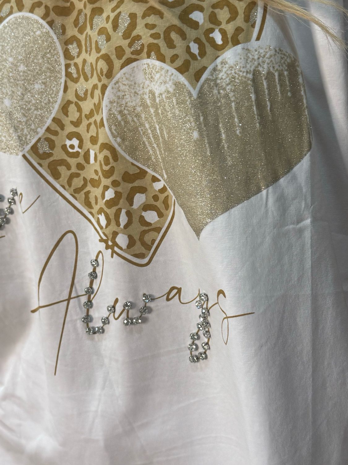LOVE ALWAYS Embellished T Shirt - White/Gold