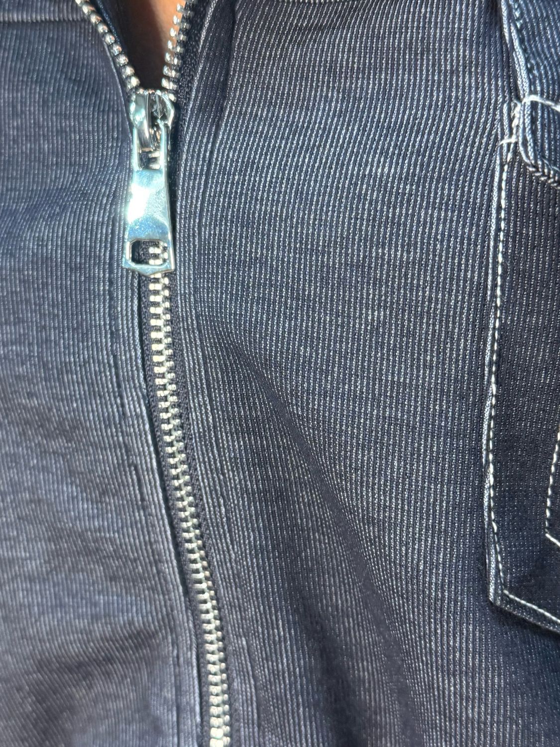 Contrast Stitch Zip Co-Ord Set - Denim Blue