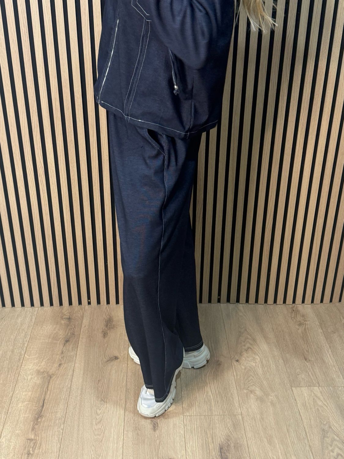 Contrast Stitch Zip Co-Ord Set - Denim Blue