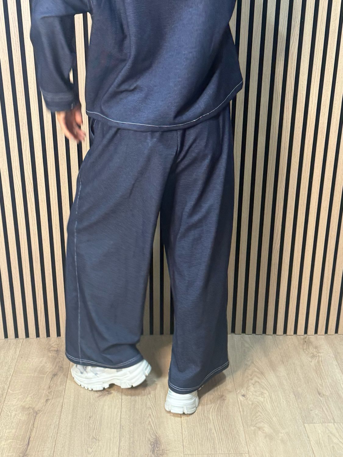 Contrast Stitch Zip Co-Ord Set - Denim Blue