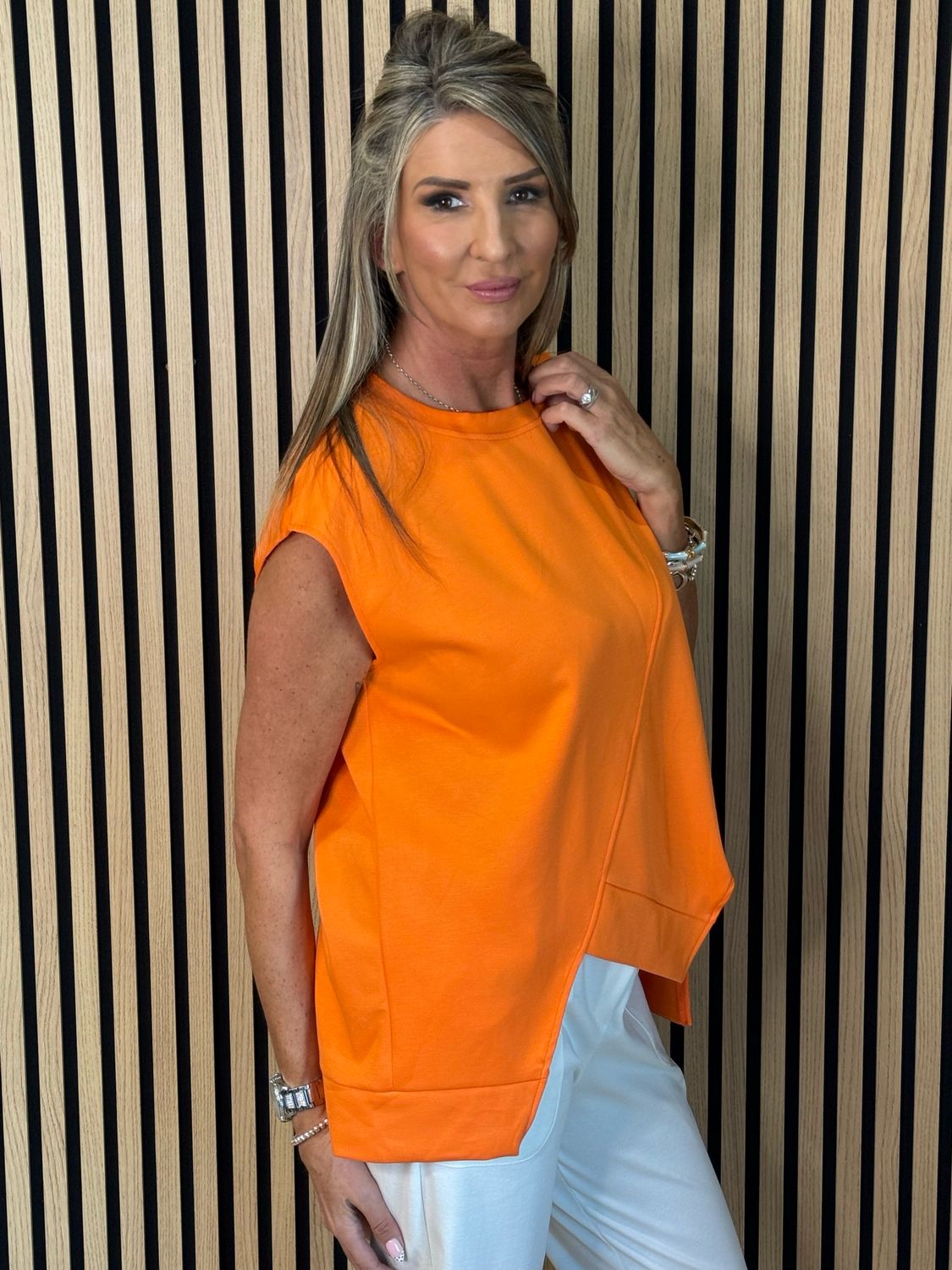 Asymmetric Zip Detail Top - Orange